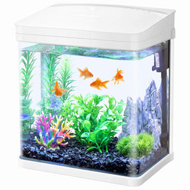 Nobleza - Acuario de Cristal 7L con Iluminaci&oacute;n LED y Sistema de Filtro, Pecera con Cubierta y Accesorios para Peces de Agua Dulce y Salada, Dise&ntilde;o Curvo Moderno