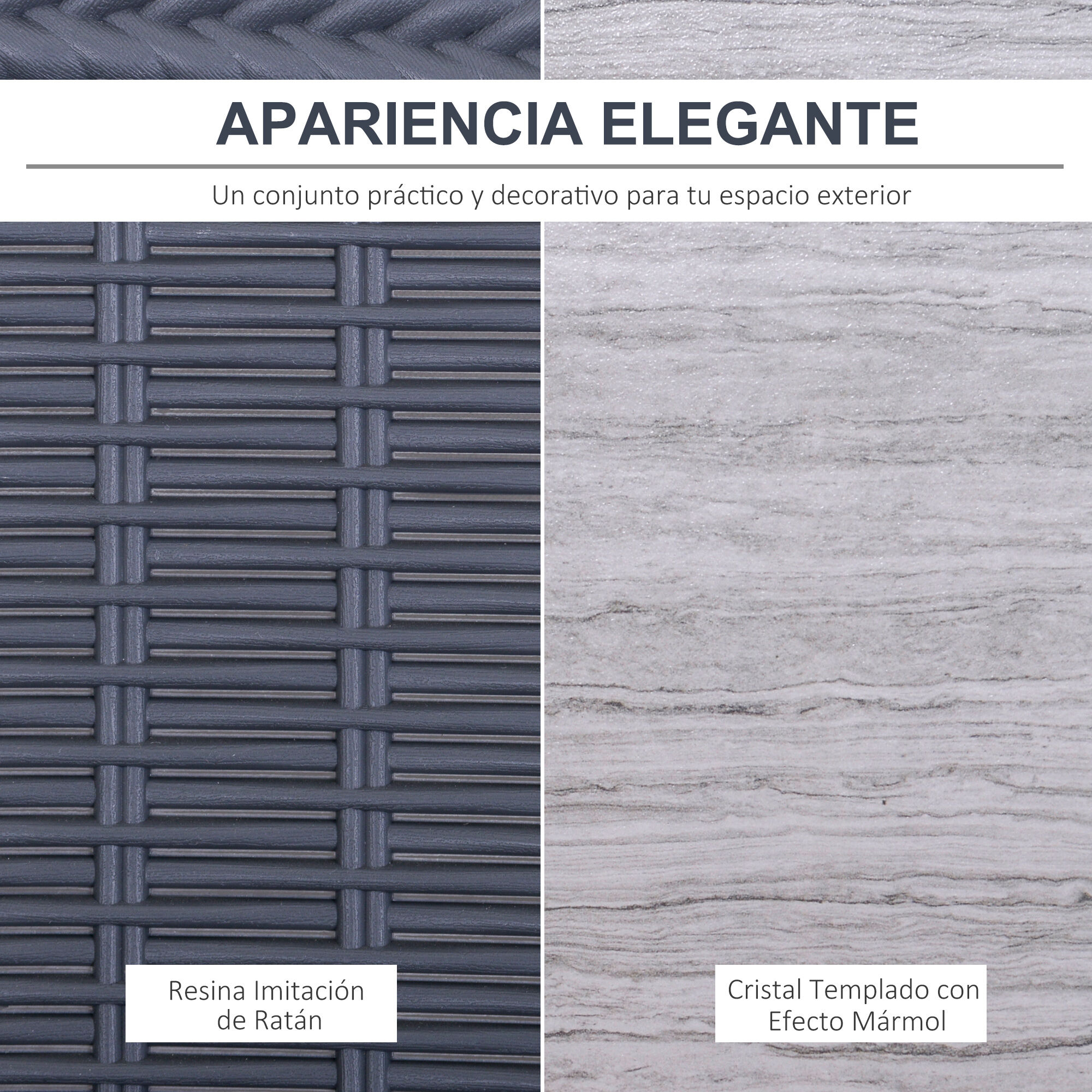 Outsunny Conjunto de Muebles de Jard&iacute;n 3 Piezas Juego de 2 Sillas y Mesa con Encimera de Cristal Templado Efecto M&aacute;rmol, , large Imagen numero 4