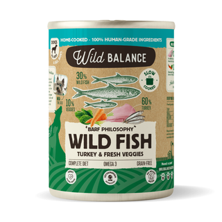 Wild Balance lata de pescado y pavo con verduras cocinadas al vapor para perro