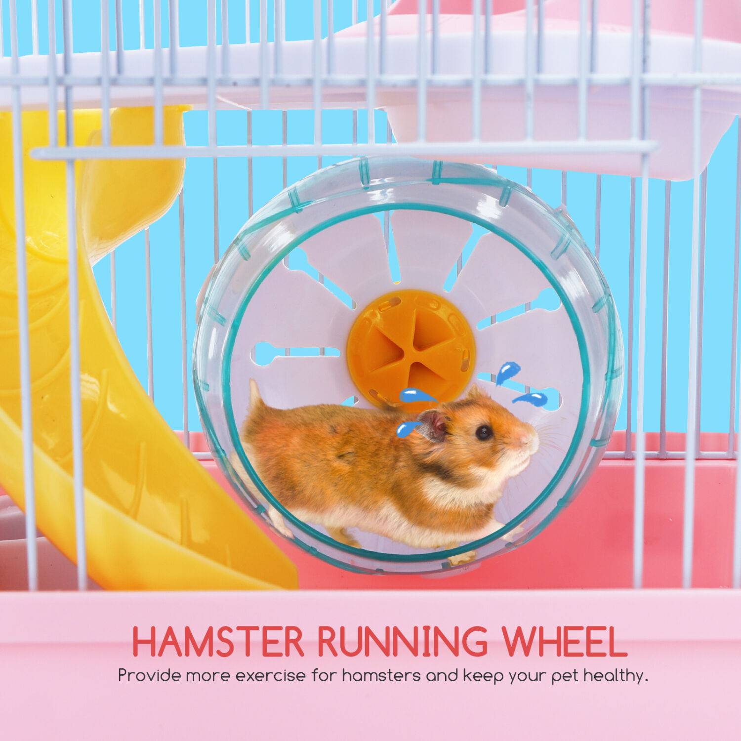 Nobleza - Jaula para H&aacute;mster， Casa para Animales Peque&ntilde;os 2 Pisos con Rueda Bebedero comedero， L23*W17*H24CM (Rosa), , large Imagen numero 3