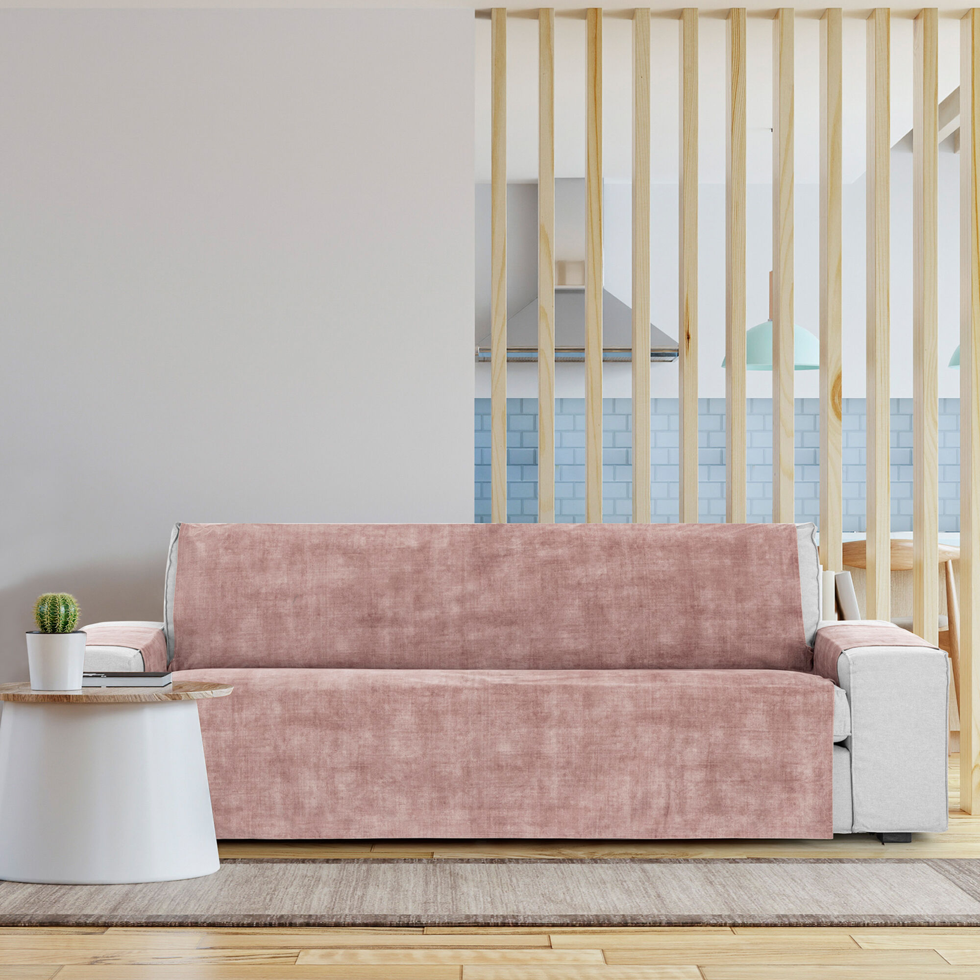 Cubre Sof&aacute; Protector Antimanchas acabado aterciopelado Rosa 4 Plazas 190 cm (210-250 cm), , large Imagen numero 3