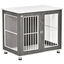 PawHut Jaula para Perros de Madera Mesa Auxiliar 85x55x75 cm con Tablero de Almacenaje 2 Puertas de Cerradura y Rejillas de Acero Mueble Perrera para Interiores Gris, , large indicador imagen numero 1
