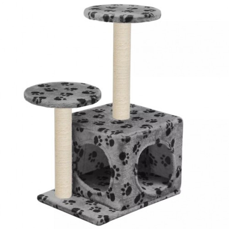 Rascador con poste de sisal para gatos color Gris Huellas, , large image number null