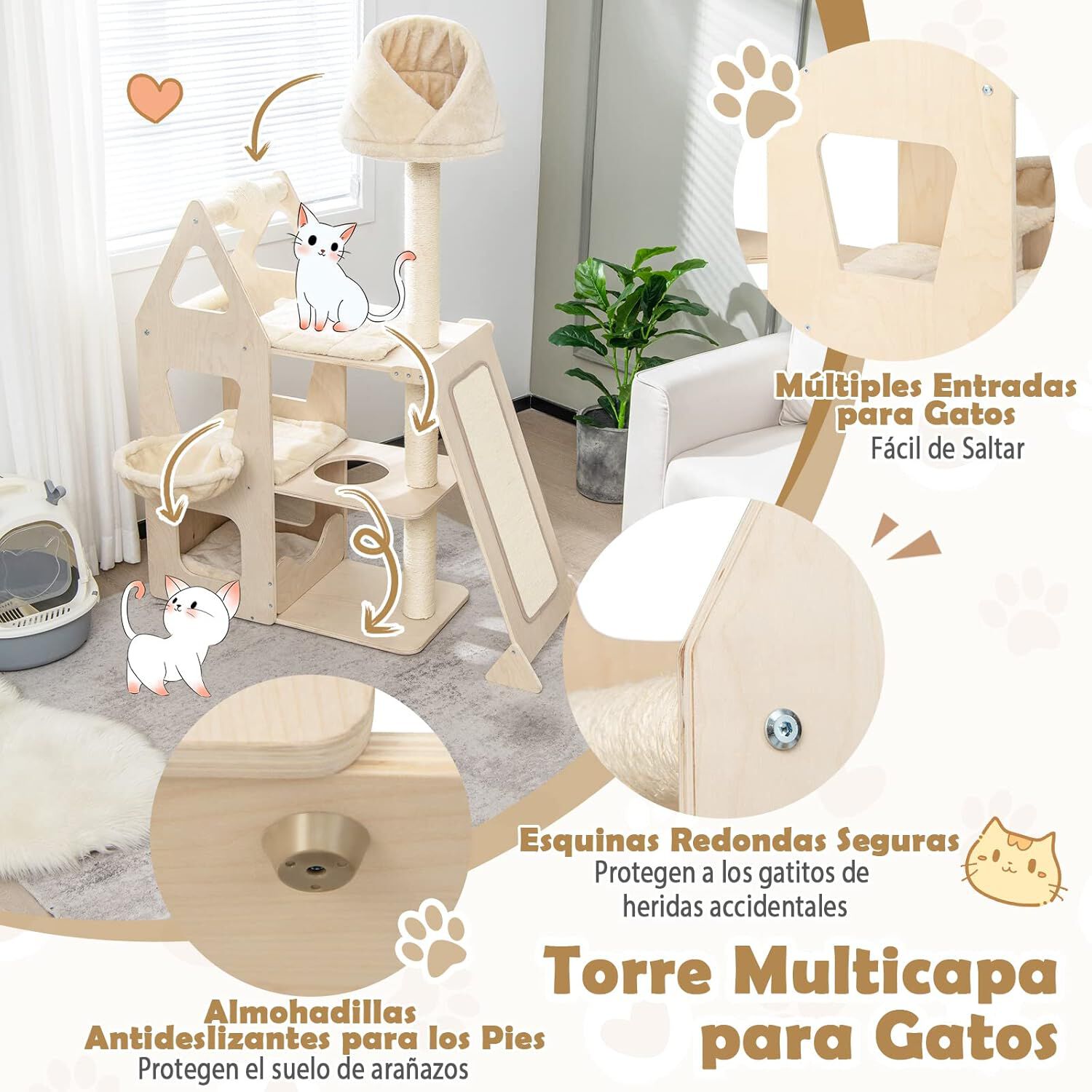 COSTWAY Árbol de Madera con Bola y Postes para rascar para gatos thumbnail