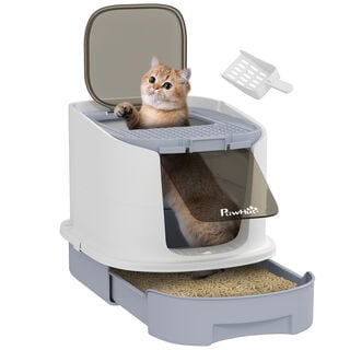 PawHut Arenero para Gatos Blanco y Gris
