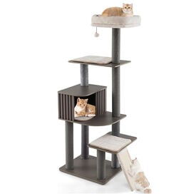 COSTWAY 171cm Árbol Alto para Gatos, Torre Multinivel para Gatos con Percha Superior Acolchada, Condominio, Alfombras Desmontables, Postes Rascadores, Panel Rascador de Sisal, Mueble Trepador para Gatitos