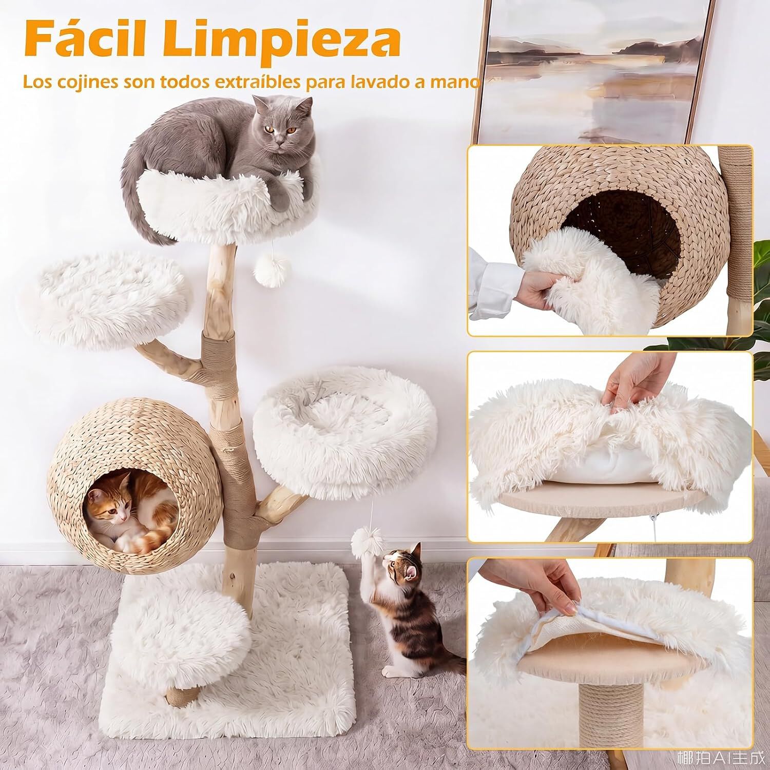 COSTWAY &Aacute;rbol para Gatos de 134 cm, Centro de Actividad para Mascotas, Blanco, , large Imagen numero 5