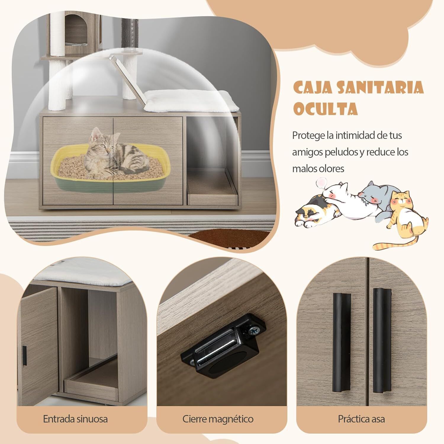 COSTWAY Árbol para Gatos con Caja de Arena y Postes de Sisal thumbnail