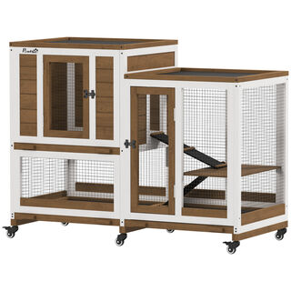 PawHut Conejera de Madera Marrón y Blanco