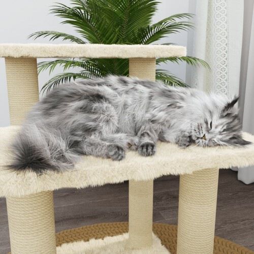Vidaxl rascador en forma de escalera crema para gatos, , large Imagen numero 5