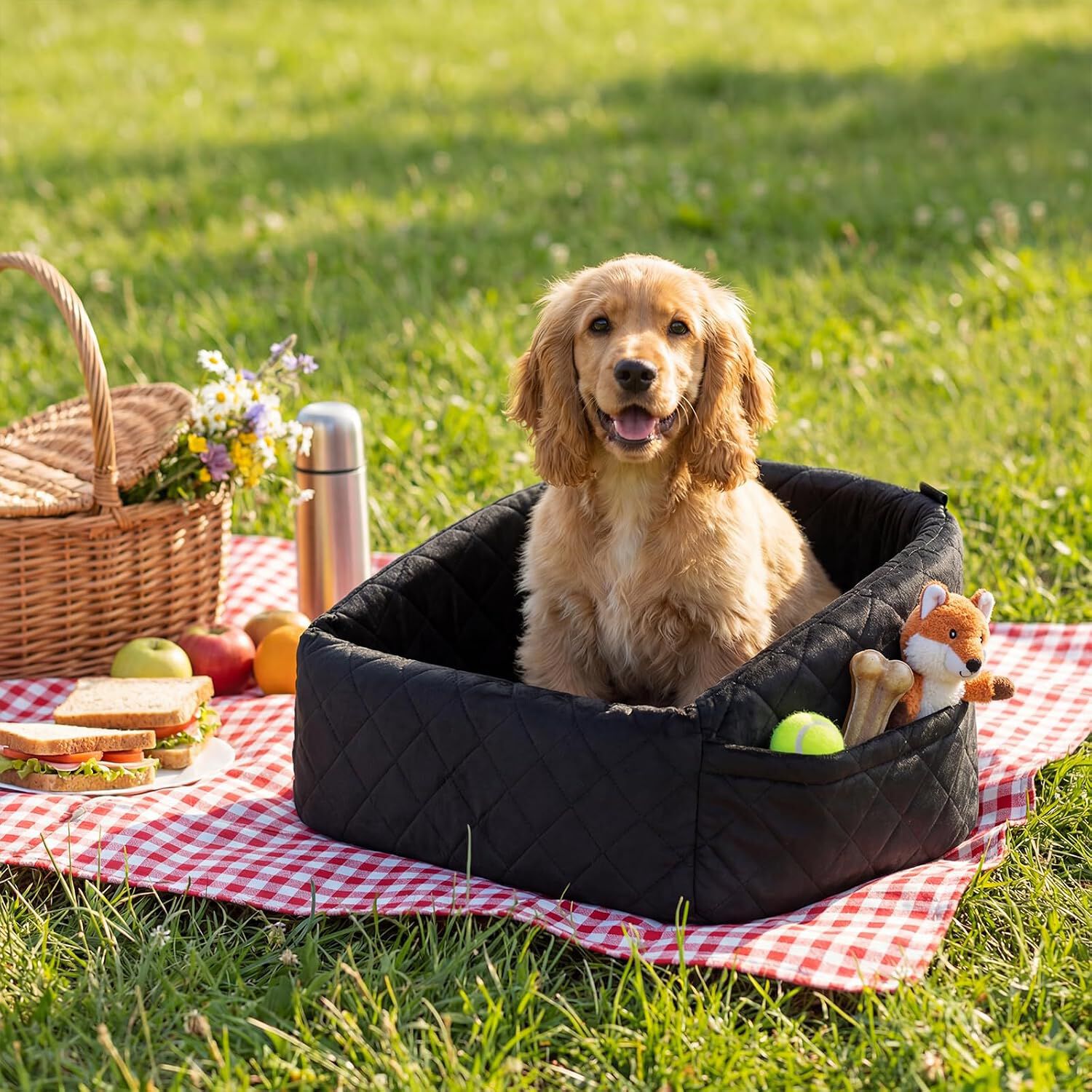 COSTWAY Asiento de Coche para Perros Peque&ntilde;os y Medianos, Transport&iacute;n Perro Coche con Correa de Seguridad, Bolsillos de Almacenaje, Base Antideslizante y Funda Lavable, 50 x 46 x 30 cm (Negro), , large Imagen numero 2