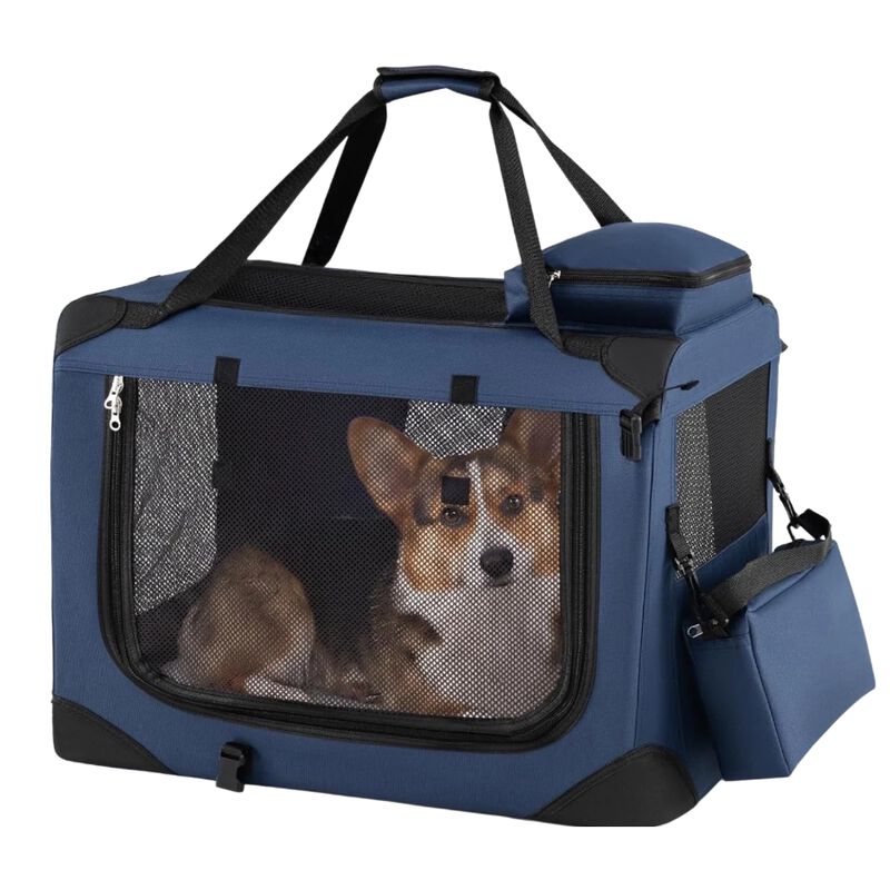 COSTWAY Transport&iacute;n para Perros Plegable, Bolsa Transporte para Gatos con Ventanas de Malla, 3 Puertas y Bolsillos Extra&iacute;bles, Portador de Viaje para Mascotas Interior y Exterior (Azul, S), , large Imagen numero 6