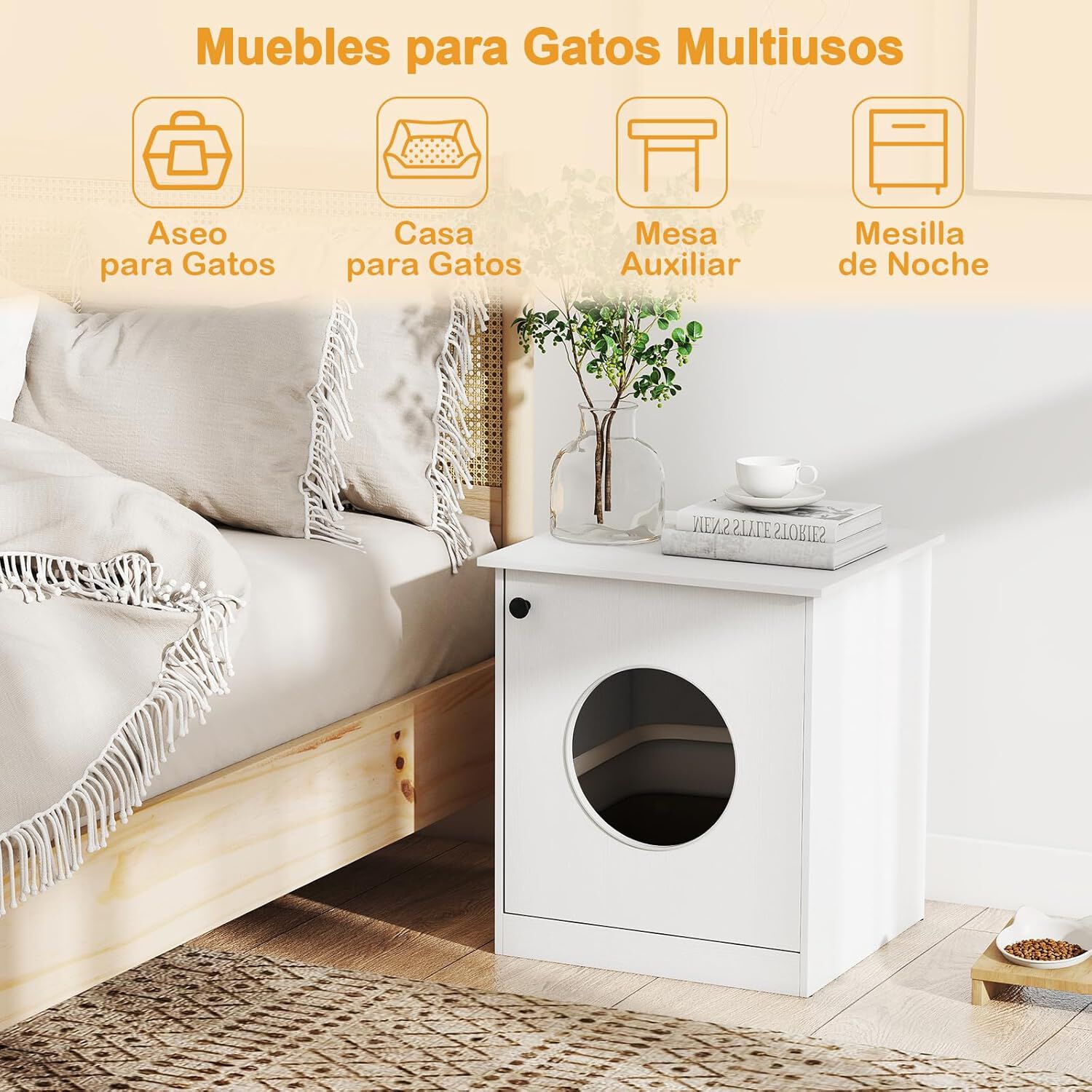 COSTWAY Caja de Arena para Gatos, Mueble para Caja de Arena Oculta para Mascotas, Gran Orificio para Gatos, Almohadillas Antideslizantes de Pie, Muebles de Madera para Salón, 51 x 47 x 57 cm thumbnail