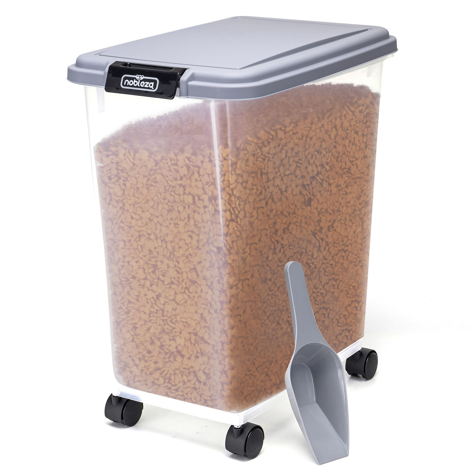 Nobleza Contenedor transparente con ruedas y pala para comida de perros y gatos