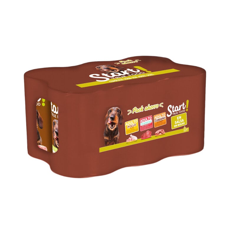 6 latas x 400 g Start! Adult Pollo, Ternera y Cordero en Salsa lata para perros