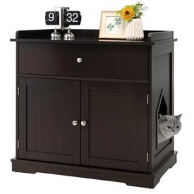 COSTWAY Mueble para Gatos, Caj&oacute;n y 2 Puertas, Casa para Gatos 76 x 53 x 74 cm (Caf&eacute;)