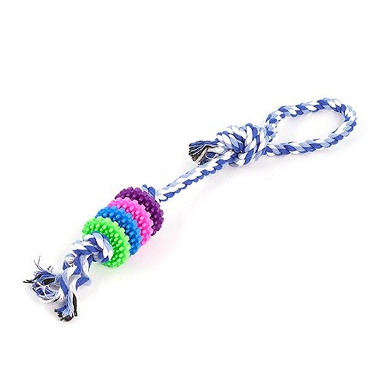 DZL juguete de cuerda con anillo y lazo azul para perros, , large image number null
