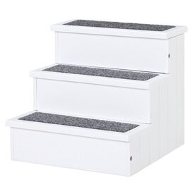 Escalera PawHut para Mascotas con Almacenaje y Alfombra Antideslizantes color Blanco