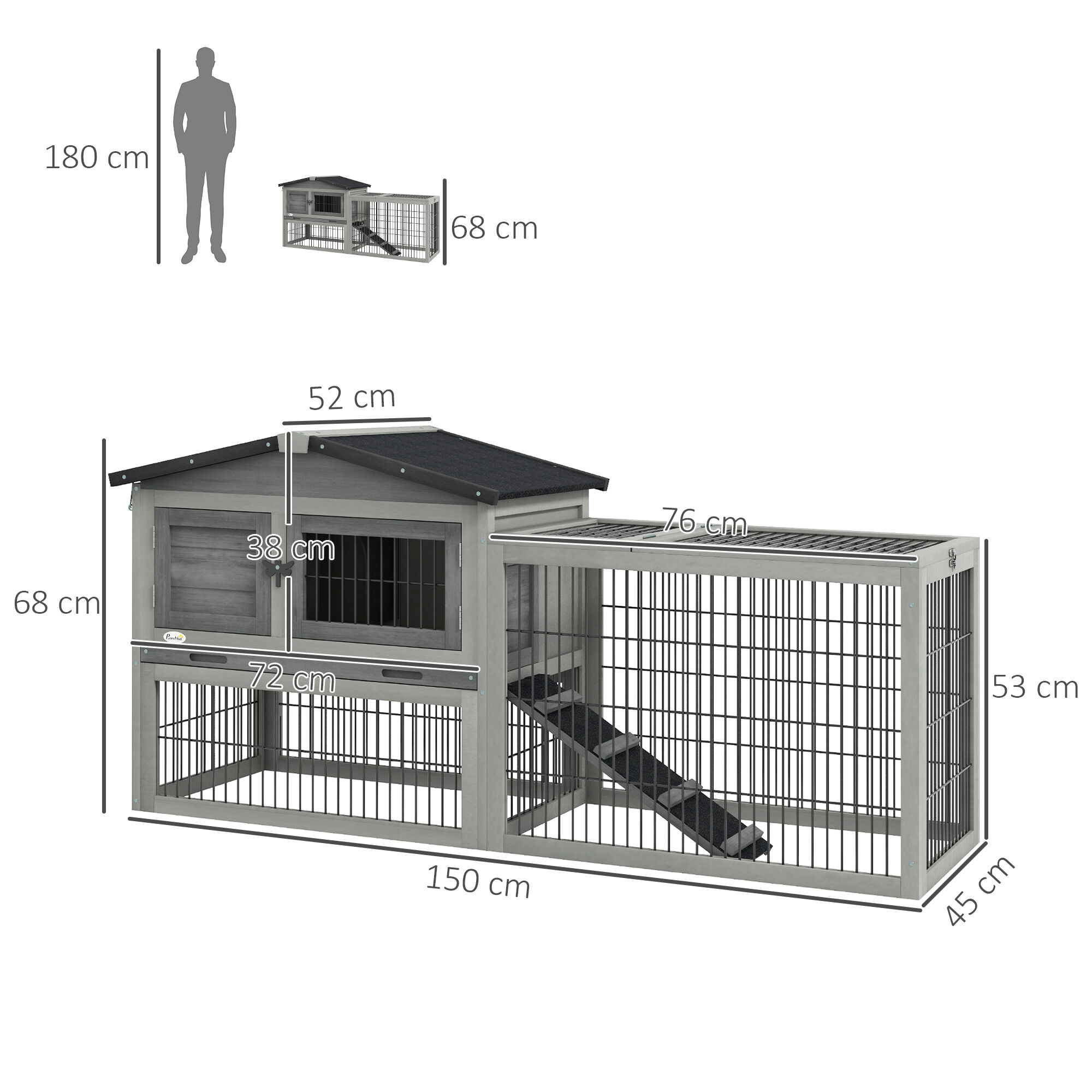 PawHut Conejera Exterior de Madera Grande para conejos thumbnail