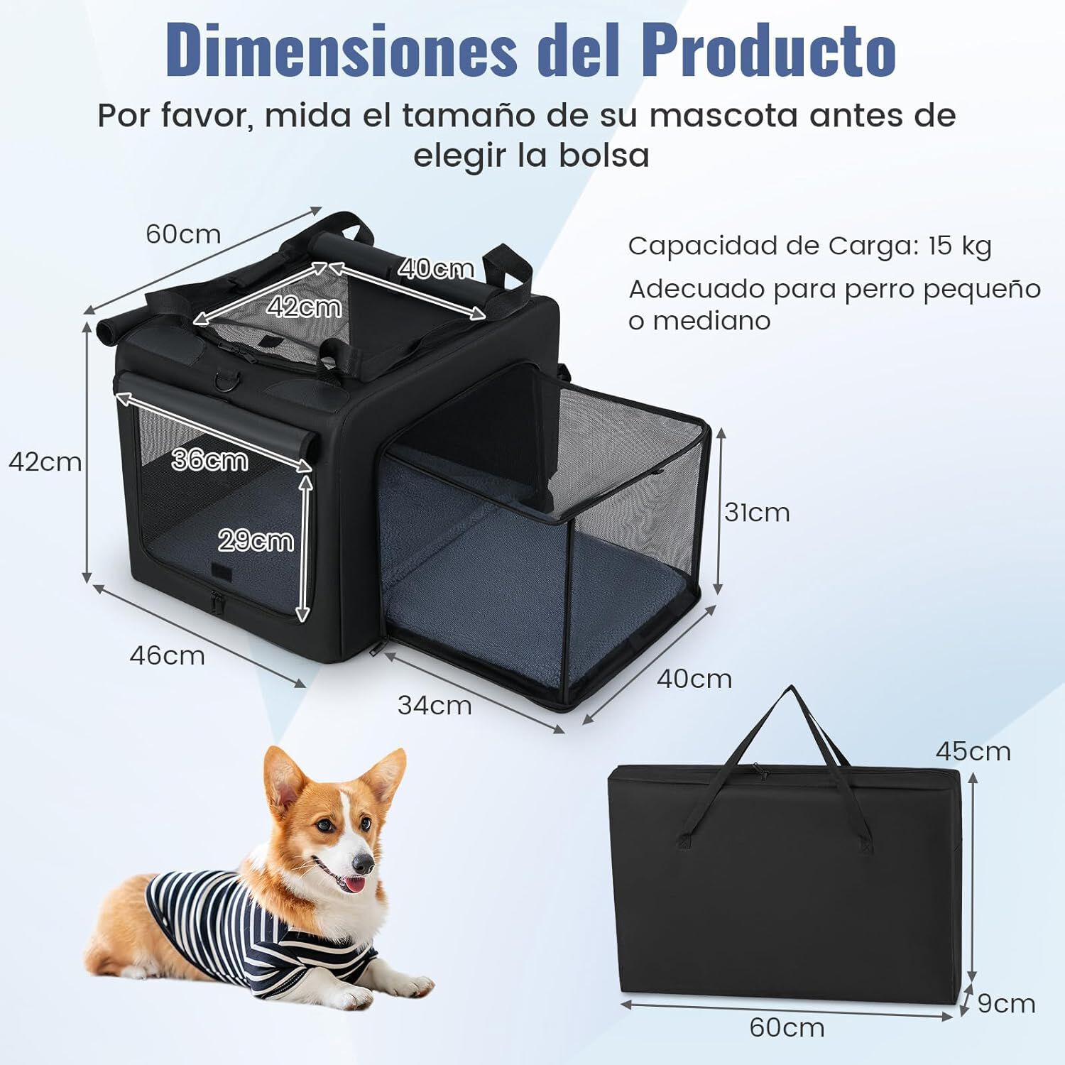 COSTWAY Transportín para Perros, Bolsa Transportin Portátil y Plegable para Mascotas con 2 Aberturas y Ventana, Cesta Interior de Malla, Bolsillos Laterales para Interior Exterior (80 x 65 x 42 cm) thumbnail
