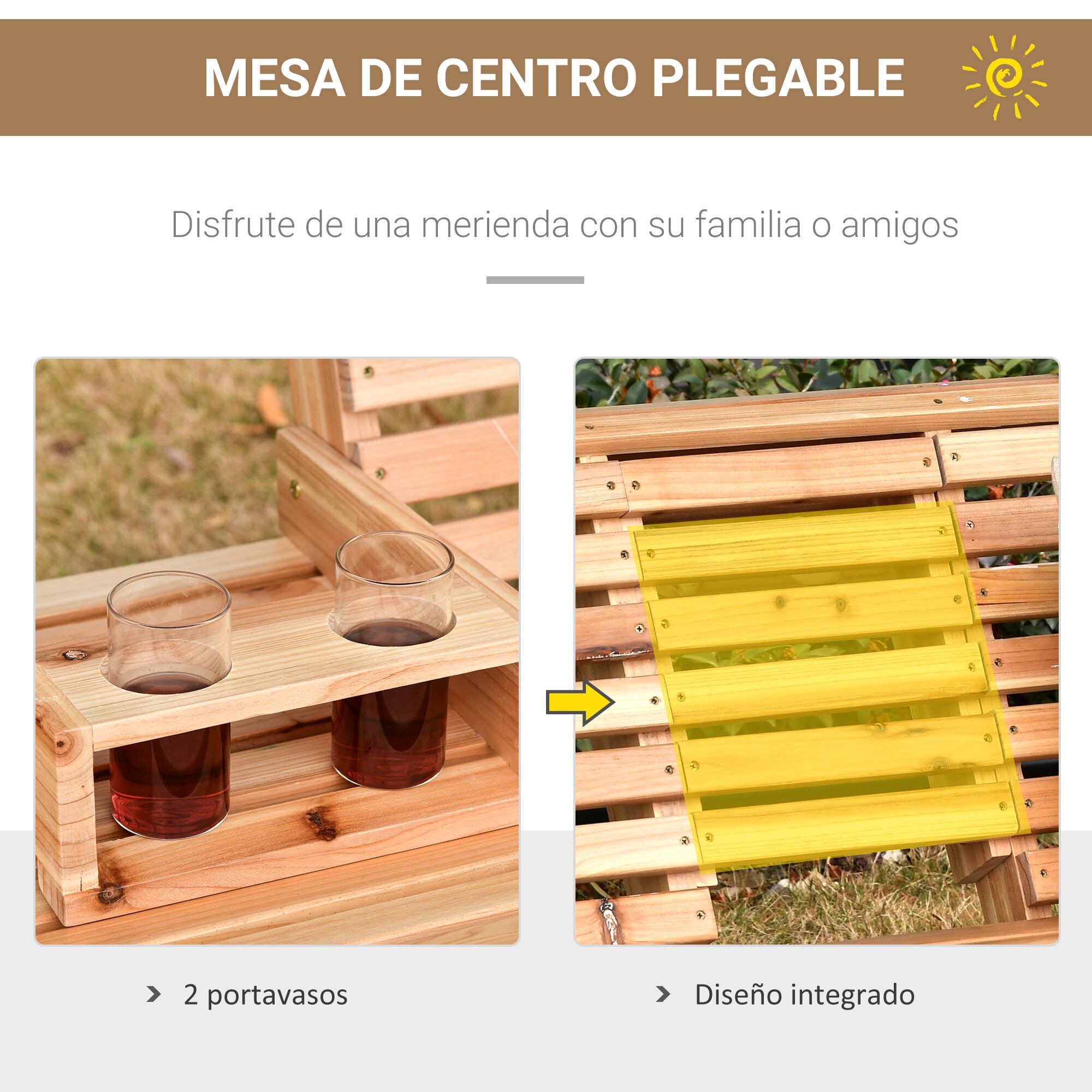 Outsunny Banco Columpio Madera Natural, , large Imagen numero 5