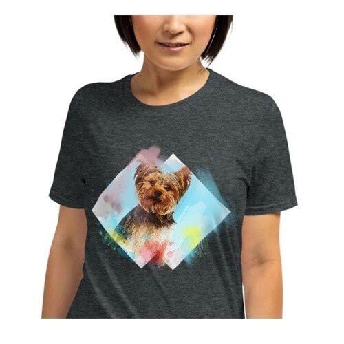 Mascochula camiseta mujer personalizada acuarela con tu mascota gris oscuro thumbnail
