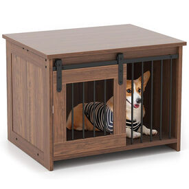 COSTWAY Jaula para Perros Medianos, 80x60x60 cm, Muebles de Jaula para Perros con Puerta Corrediza, Tubos Met&aacute;licos a Prueba de Masticar, Mesa Auxiliar Perrera para Mascotas Peque&ntilde;as Medianas (Marr&oacute;n)