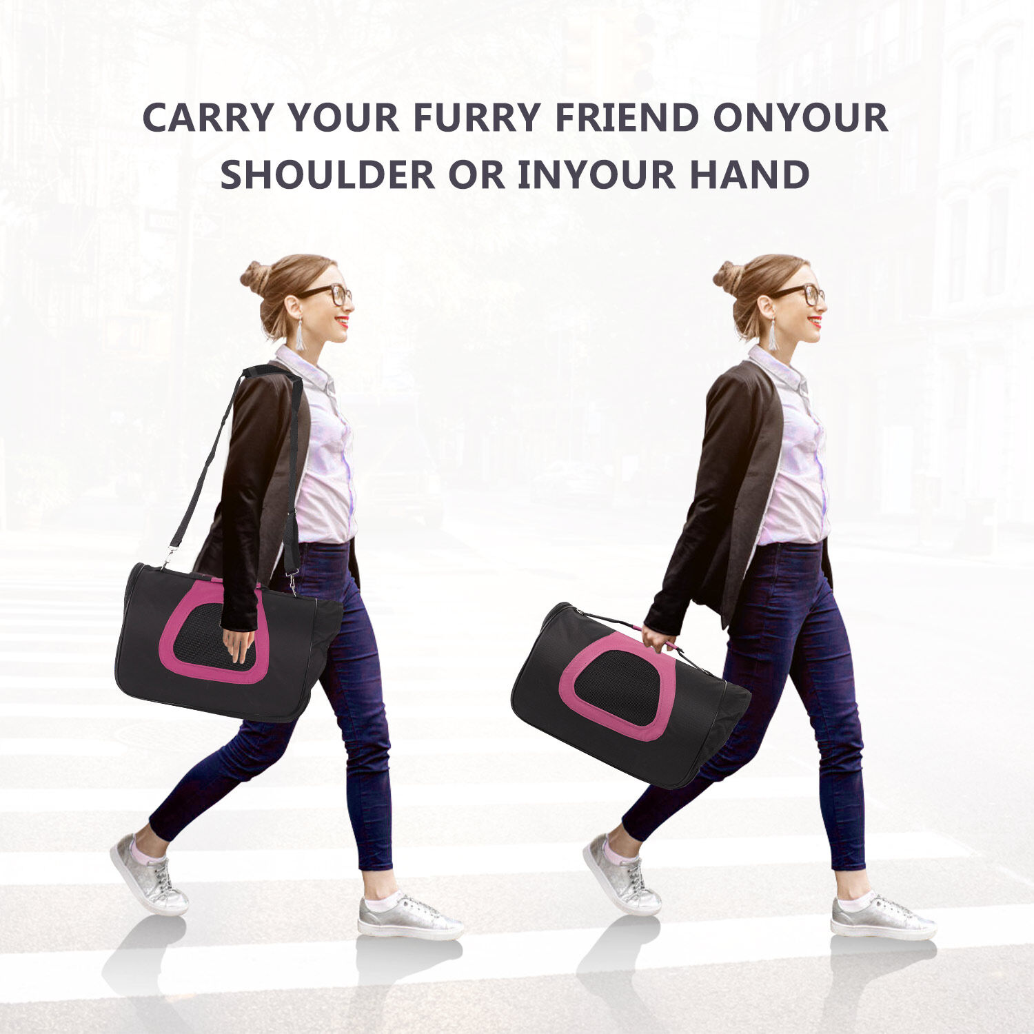 Nobleza -Transportin Gato Perro, Bolsa de Transporte Transpirable para Mascotas, 45*28*29cm transportador de mascotas para Perros/Gatos/Avi&oacute;n Mediano (Rosa), , large Imagen numero 4