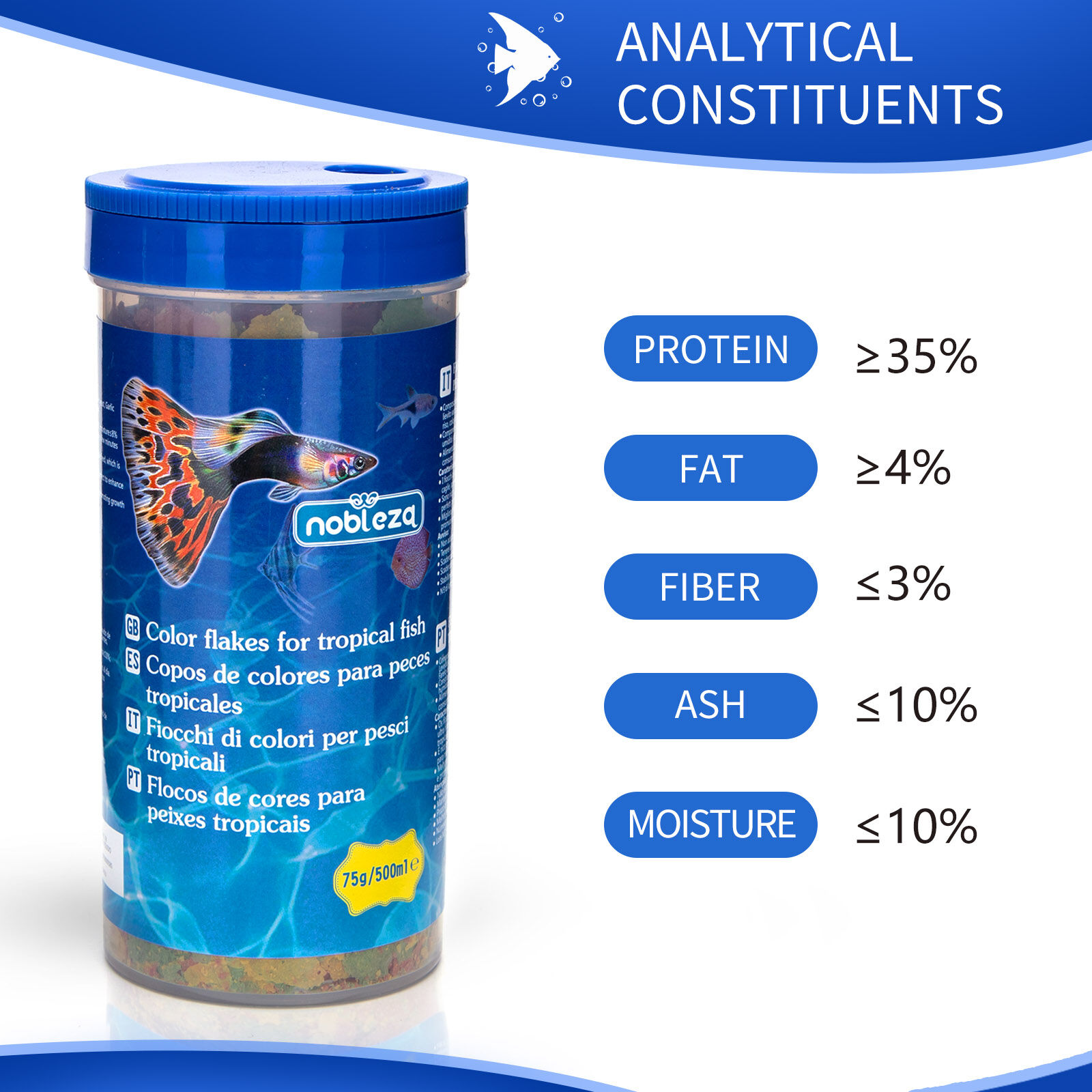 Nobleza - Las hojuelas de pescado tropical son ricas en nutrientes y tienen f&oacute;rmulas efectivas que promueven el crecimiento, la salud, la longevidad y aumentan el tono de la piel 4*500ml, , large Imagen numero 2