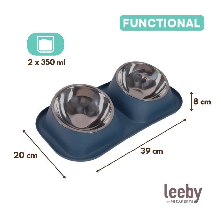 Leeby Comedero Doble de Metal Azul para perros, , large Imagen numero 4
