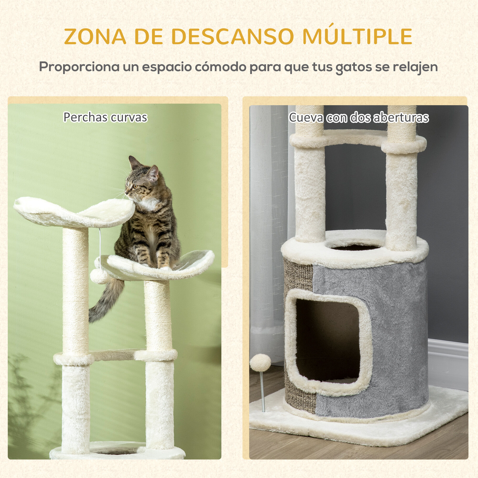 PawHut &Aacute;rbol Rascador Crema y Gris para gatos, , large Imagen numero 5