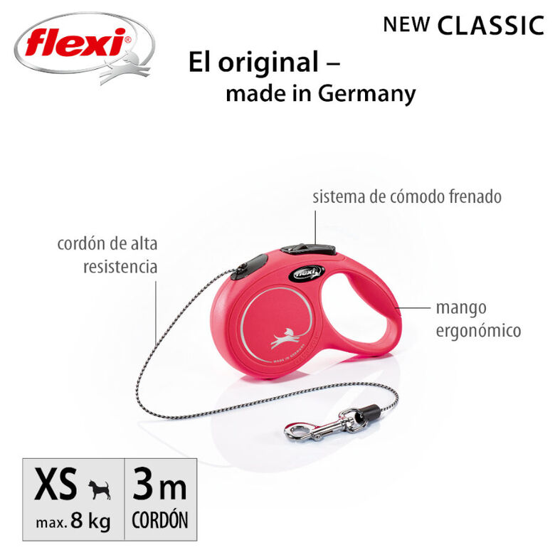 Flexi New Classic Correa de Cordón Extensible Roja para perros thumbnail