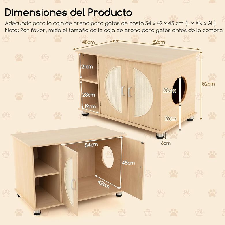 COSTWAY Caja de Arena para Gatos con Puertas Rascadoras de Sisal thumbnail