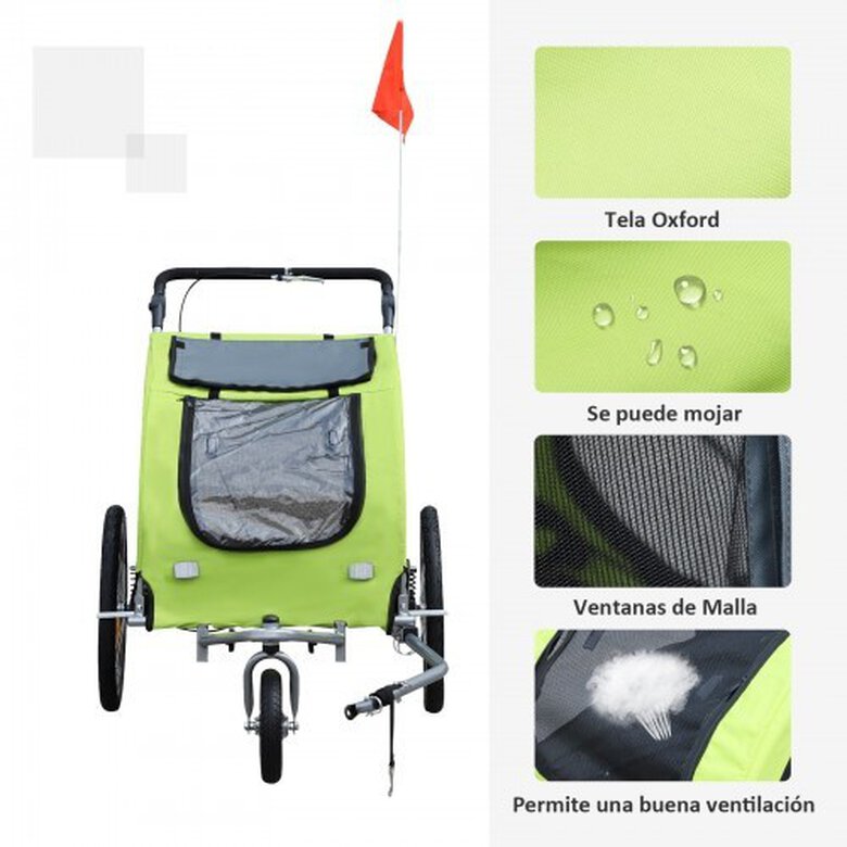 Remolque de bicicleta PawHut para perros color Verde/Negro, , large image number null