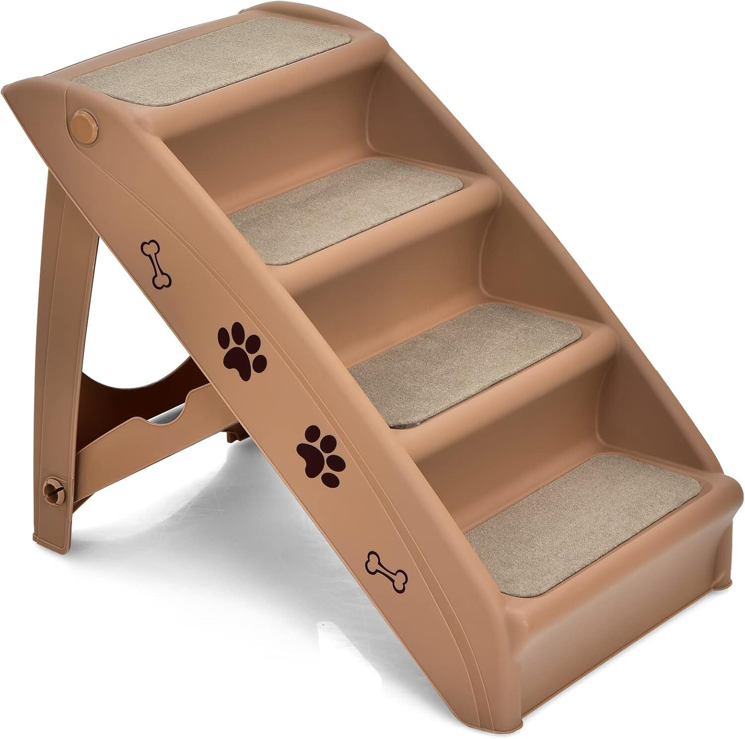 COSTWAY Escalera de Pl&aacute;stico Plegable para Mascotas con 4 Pelda&ntilde;os, Fieltro Blando, Ideal para Mascotas de Talla Peque&ntilde;a y Mediana (marr&oacute;n), , large Imagen numero 1