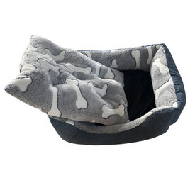 Reino Mansidi Cama de Felpa Rectangular con estampado de Huesos para perros 