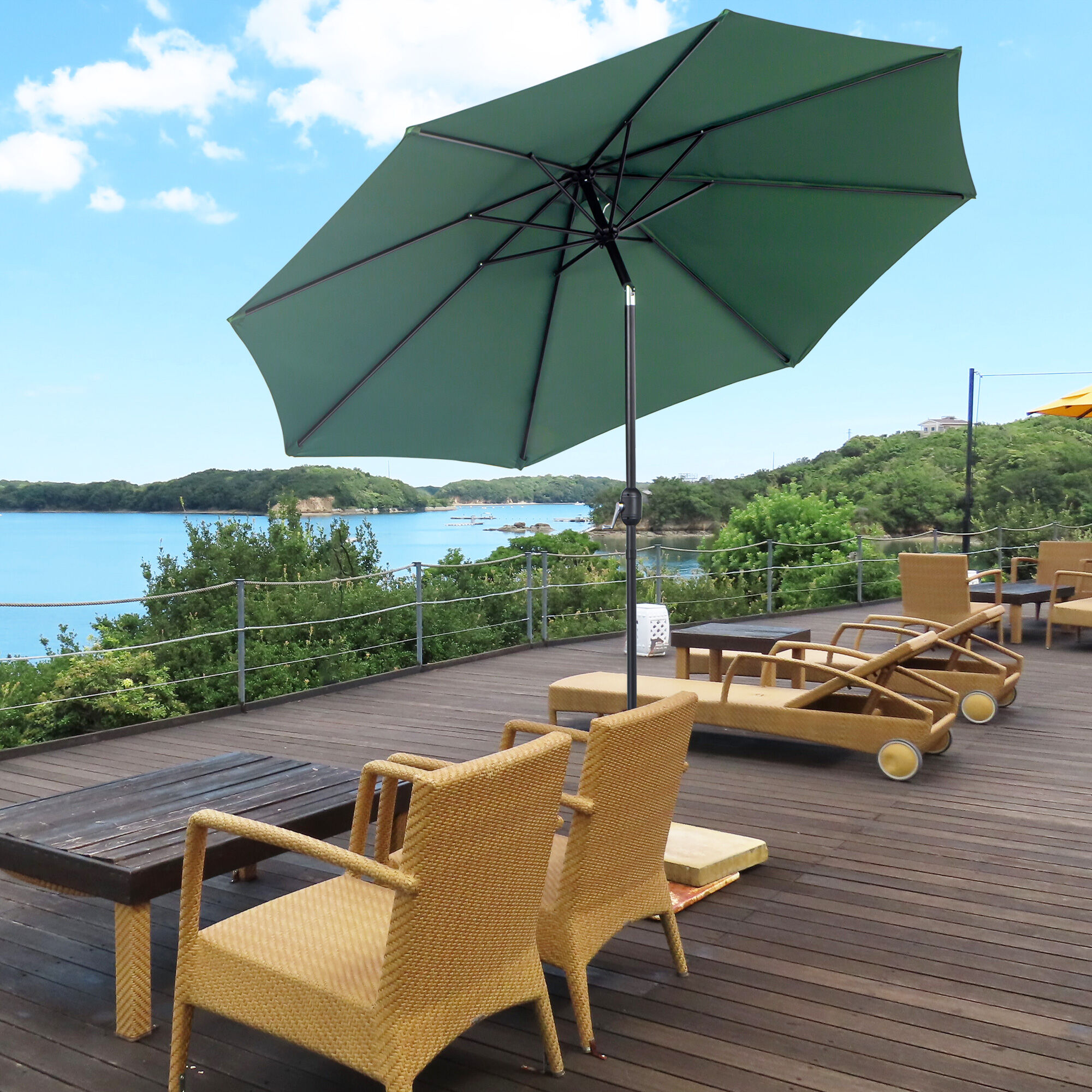 Outsunny Sombrilla de Jard&iacute;n &Oslash;295x250 cm con Manivela Parasol Exterior con Mecanismo de Inclinaci&oacute;n y Poste Desmontable de Metal para Terraza Piscina Patio Verde, , large Imagen numero 2