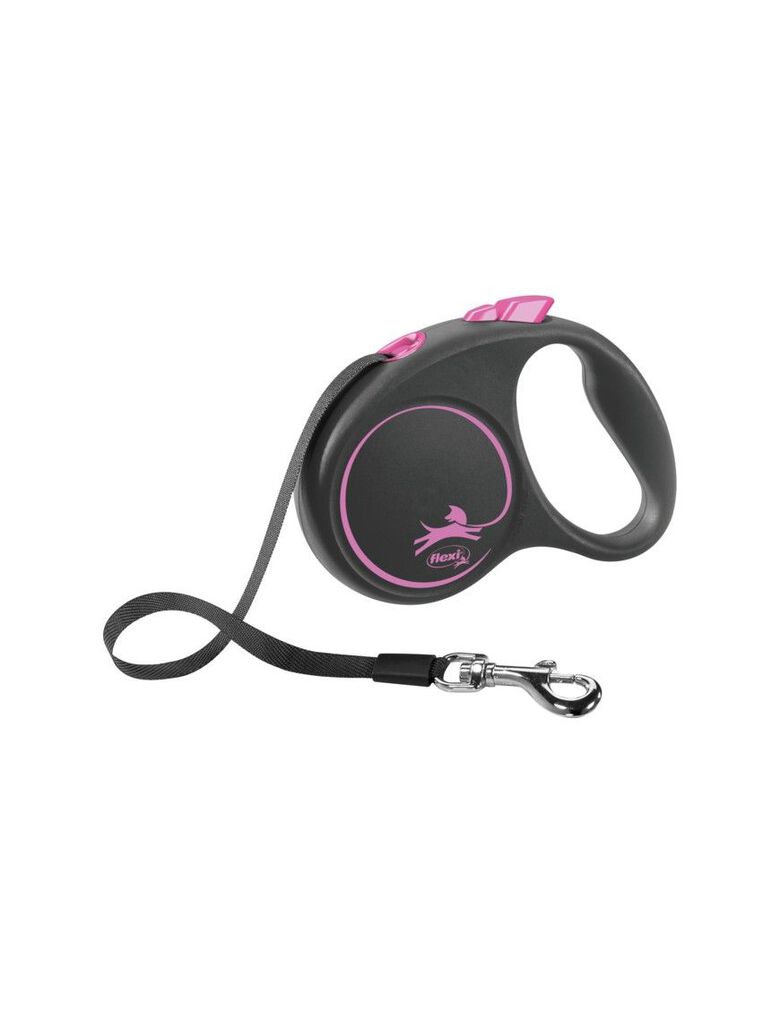 Flexi Desing Cinta Correa Extensible Negra y Rosa para perros