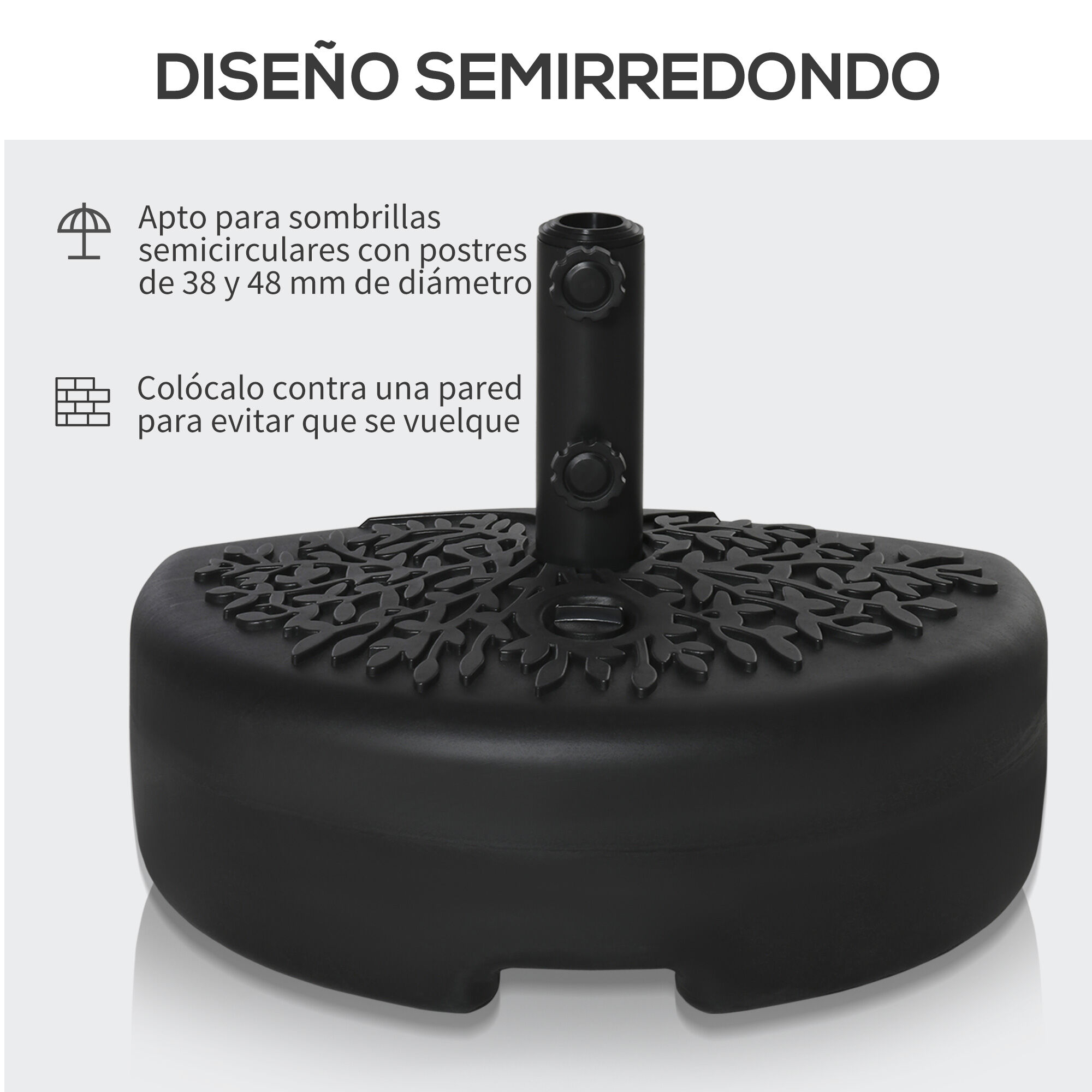 Outsunny Base de Pared para Sombrilla &Oslash;38/48 mm Soporte Semicircular de Parasol Rellenable de Arena 21 kg o Agua 18 kg para Jard&iacute;n Patio Terraza Exterior 50x31x18 cm Negro, , large Imagen numero 4