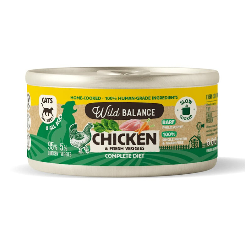 12 latas x 120 g Wild Balance BARF Pollo y Vegetales lata para gatos ¡Pack ahorro!