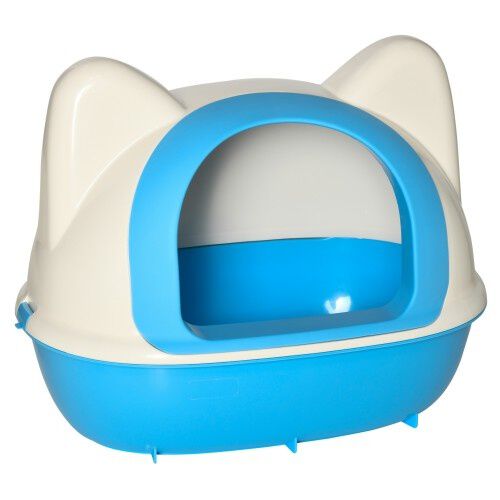 PawHut arenero caja cerrado blanco y azul para gatos, , large Imagen numero 1