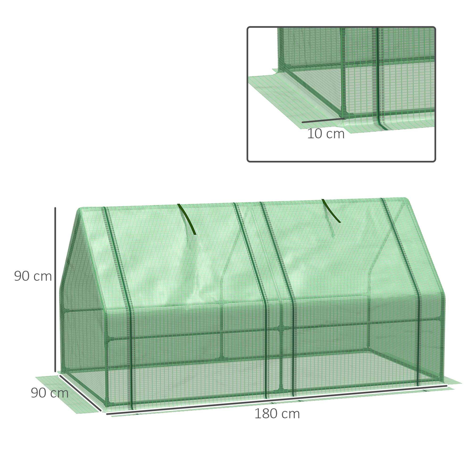 Outsunny Invernadero de Jard&iacute;n Terraza 180x90x90 cm Tipo Caseta Tubo de Acero con 2 Ventanas Enrollables Vivero Casero para Cultivo Plantas Verduras Verde, , large Imagen numero 3