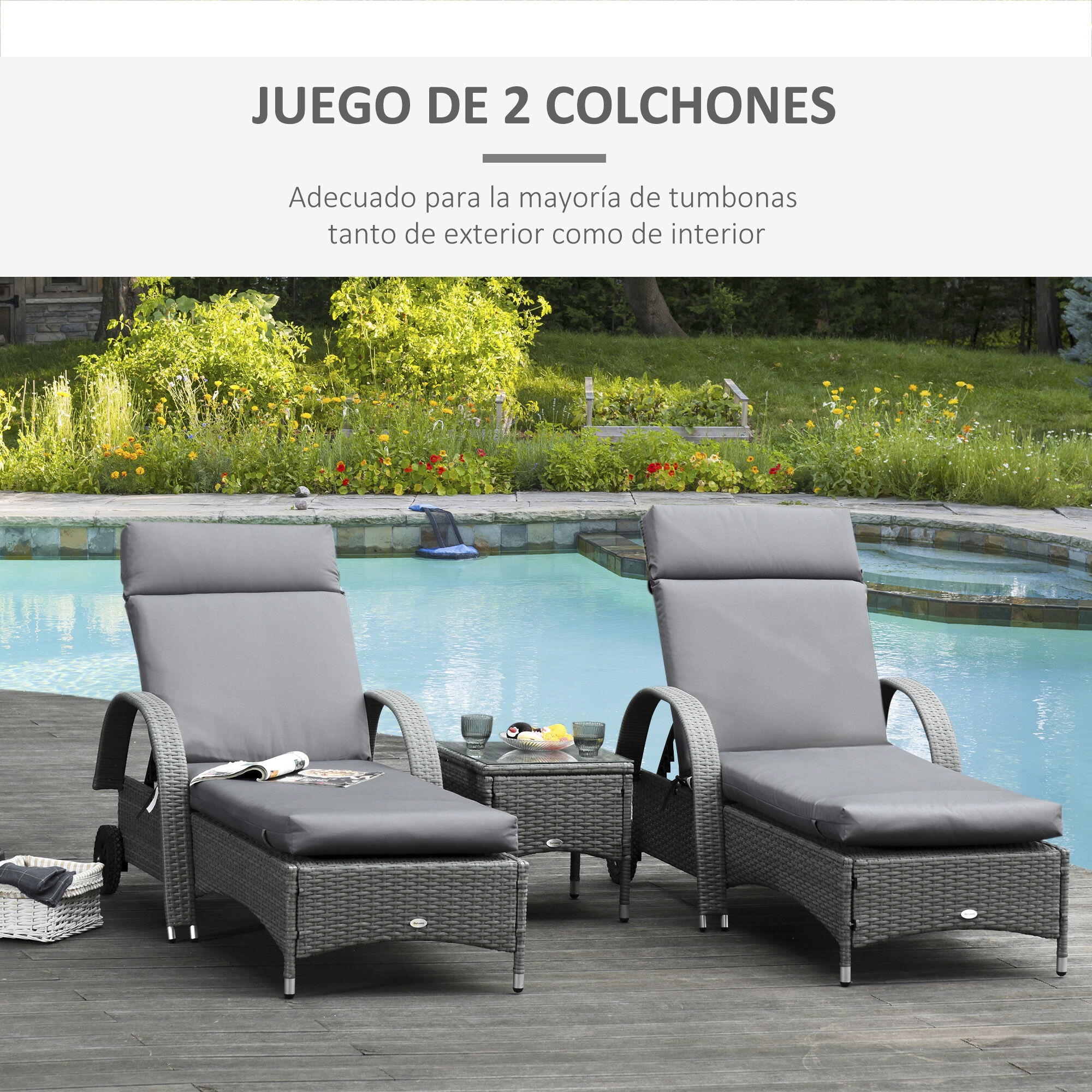 Outsunny Cojines para Tumbona Gris, , large Imagen numero 4