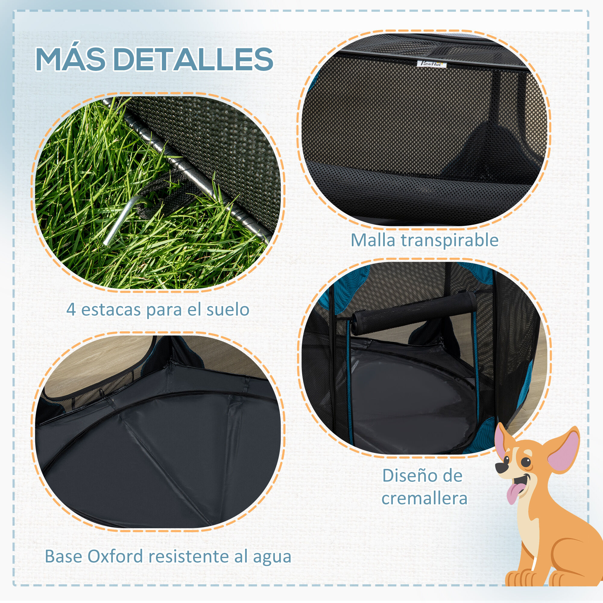 PawHut Parque Plegable para Perros y Gatos de 8 Paneles Parque de Juego para Mascotas con Bolsa de Transporte Recinto Port&aacute;til para Conejos Conejillos de Indias &Oslash;154x76 cm Azul, , large Imagen numero 4