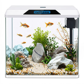 Nobleza - Acuario de Cristal 54L con Iluminaci&oacute;n LED y Filtro Interno, Pecera con Tapa para Peces, Dise&ntilde;o de Vidrio Curvo, Blanco