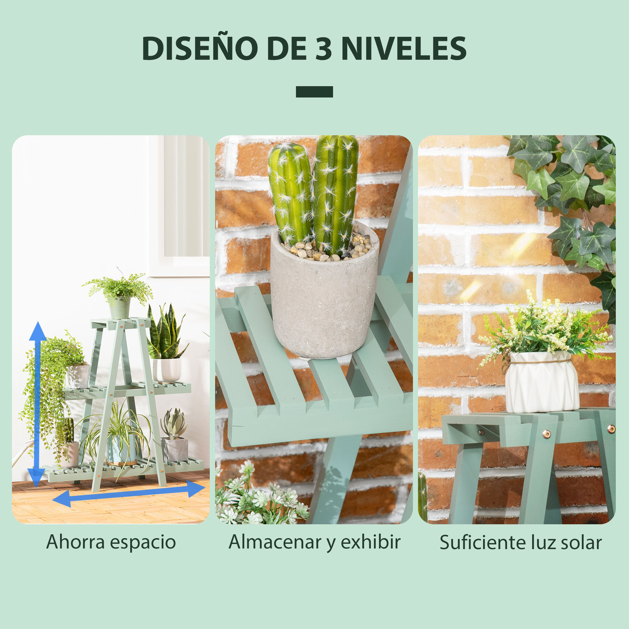 Outsunny Soporte De Madera Para Plantas Para Interiores Exteriores Verde thumbnail
