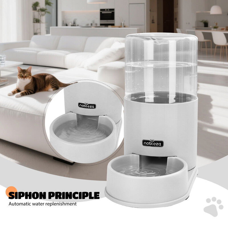 Nobleza Dispensador Autom&aacute;tico para Perros y Gatos, Comedero y Bebedero por Gravedad, Sin Electricidad, Dep&oacute;sito Transparente, Blanco, , large Imagen numero 3
