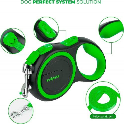 Edipets correa extensible ajustable con sistema de frenado verde y negro para perros, , large Imagen numero 2