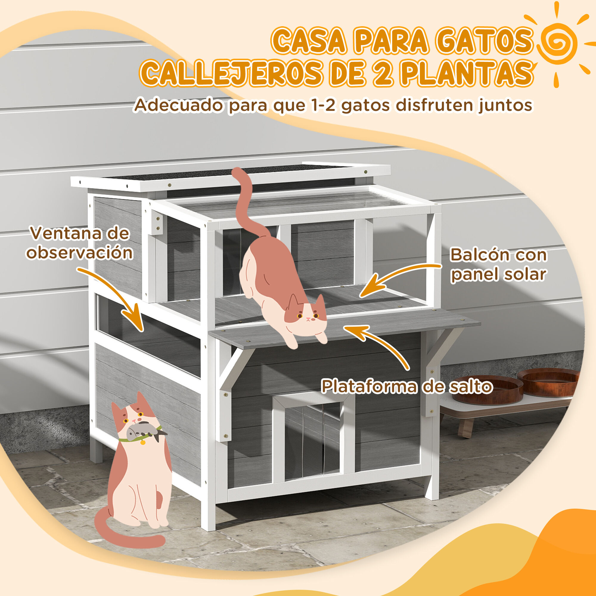 PawHut Casa para Gatos Gris Claro, , large Imagen numero 5