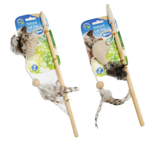 Duvo Caña juguete con yute y plumas para gatos